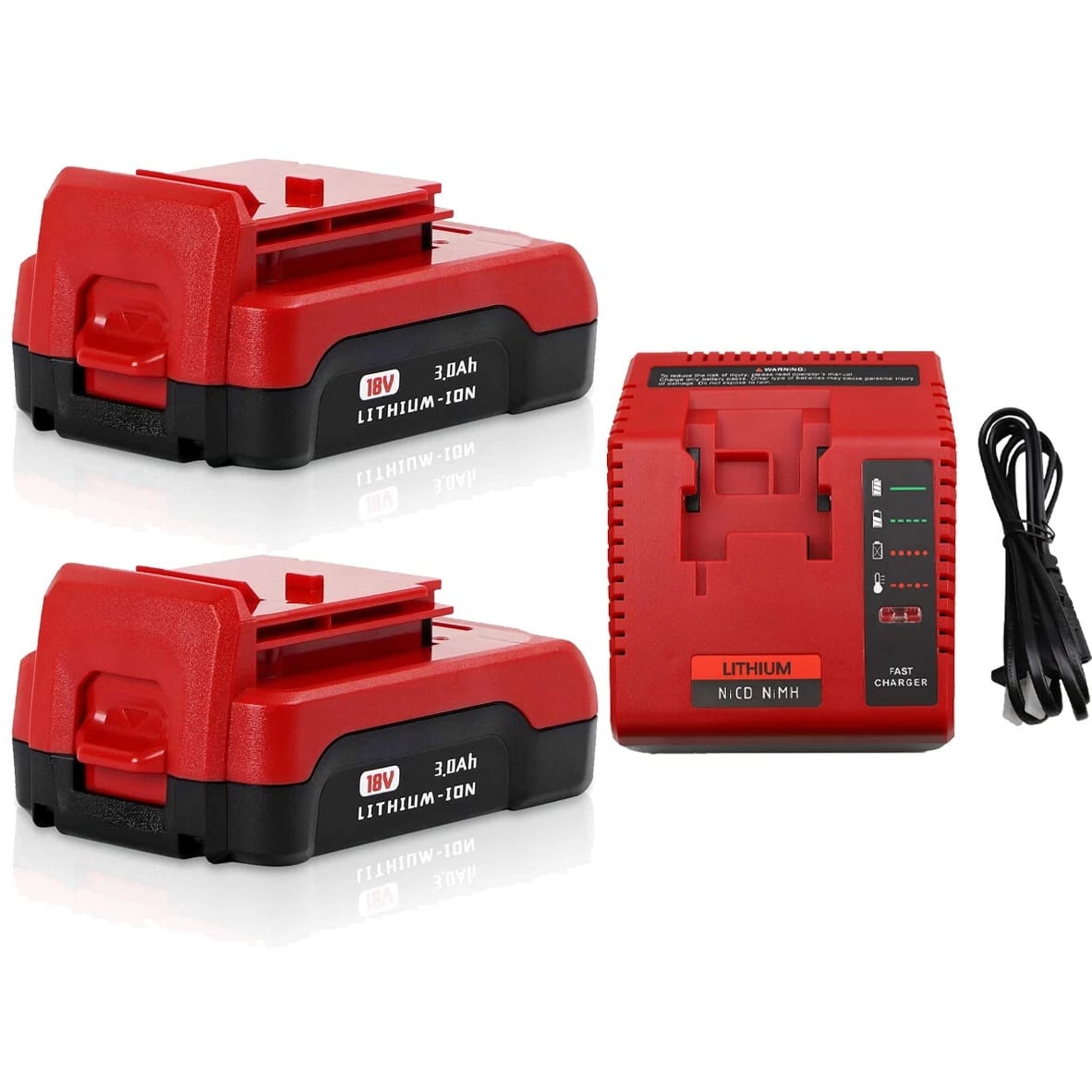 2-Pack 18V 3.0Ah Lithium Battery + Charger for Porter Cable PC18BL PC18BLX – OEM Equivalent2-Pack 18V 3.0Ah Lithium Battery + Charger for Porter Cable PC18BL PC18BLX – OEM Equivalent