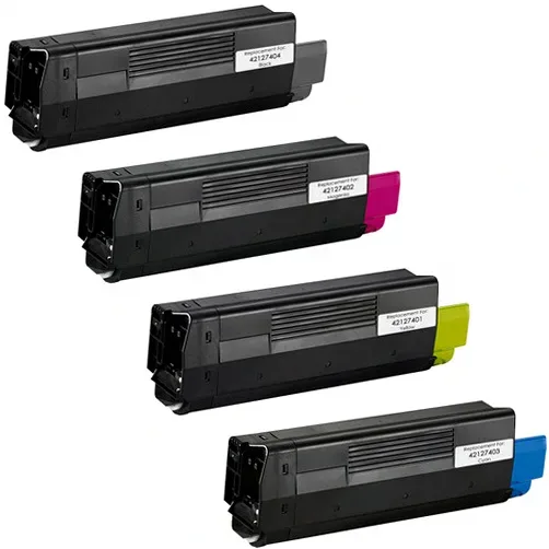 4 Pack - Compatible Oki C5100, C5200, C5300 and C5400 Printer Series Toner Cartridge Set, Package Includes 1 Black, 1 Cyan, 1 Magenta, 1 Yellow - Compatible replacement black 5,000 pgs , color 5,000 pgs toner cartridge for Okidata printers