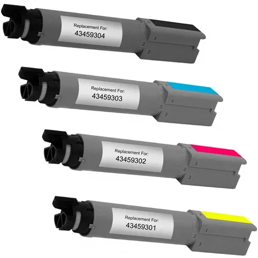 4 Pack - Okidata 43459304 Compatible Toner Cartridge Set, Package Includes 1 Black, 1 Cyan, 1 Magenta and 1 Yellow Toner Cartridge, For Oki C3300, C3400/C3500/C3600 Printers - Compatible replacement color toner cartridge for Okidata printers