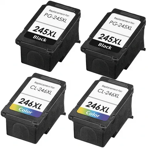 Canon 245 246 Ink Cartridges - XL High-Yield Remanufactured - 2 Black, 2 Color (4-Pack) - Compatible replacement black 300 pgs , color 300 pgs ink cartridge for Canon printers