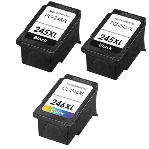 Canon 245XL and 246XL Ink Cartridges - 2 Black, 1 Color - Remanufactured (3-Pack) - Compatible replacement black 300 pgs , color 300 pgs ink cartridge for Canon printers