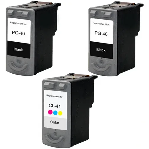 Canon PG-40 and CL-41 Ink Cartridges - 2 Black, 1 Color - Remanufactured (3-Pack) - Compatible replacement black 327 pgs , color 312 pgs ink cartridge for Canon printers
