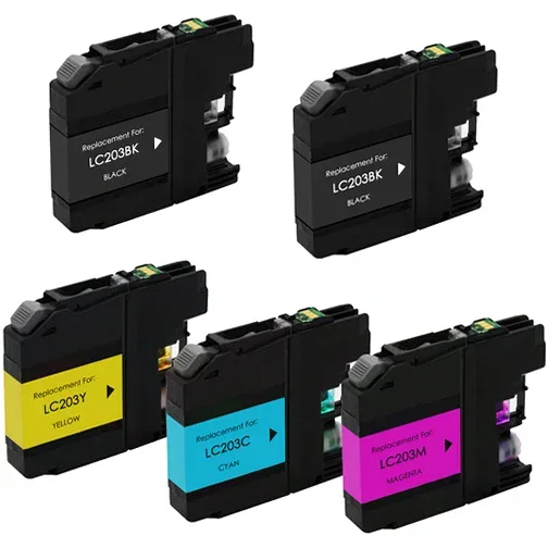 Compatible Brother LC203 Ink Cartridges - High-Yield - 2 Black, 1 Cyan, 1 Magenta, 1 Yellow (5-Pack) - Compatible replacement color ink cartridge for Brother printers
