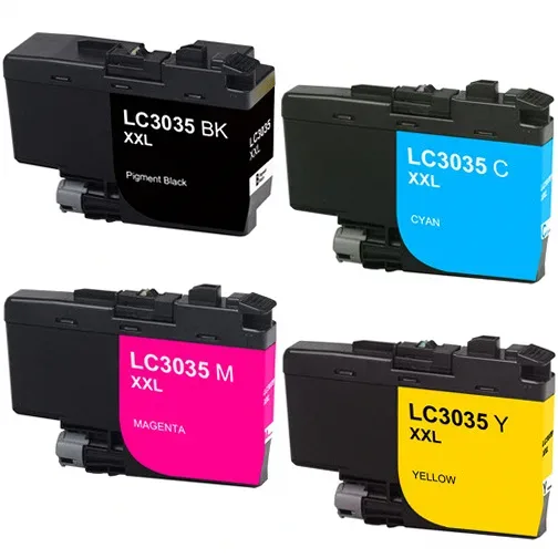 Compatible Brother LC3035 Ink Cartridge Set - Ultra High-Yield - 1 Black, 1 Each Color 4-Pack - Compatible replacement black 6,000 pgs, color 5,000 pgs ea. ink cartridges for Brother printers