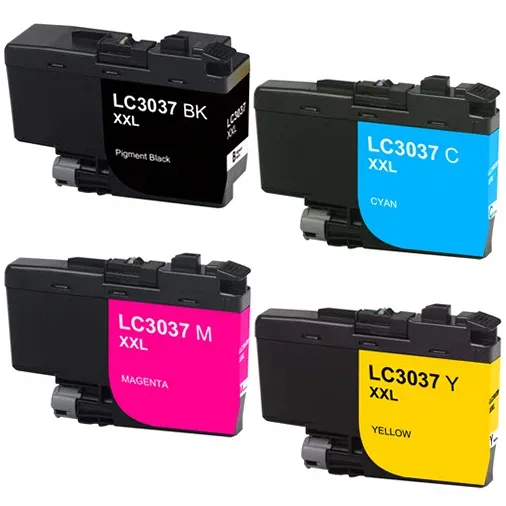 Compatible Brother LC3037 Ink Cartridge Set - Super High-Yield - 1 Black, 1 Each Color 4-Pack - Compatible replacement black 3,000 pgs, color 1,500 pgs ea. ink cartridges for Brother printers