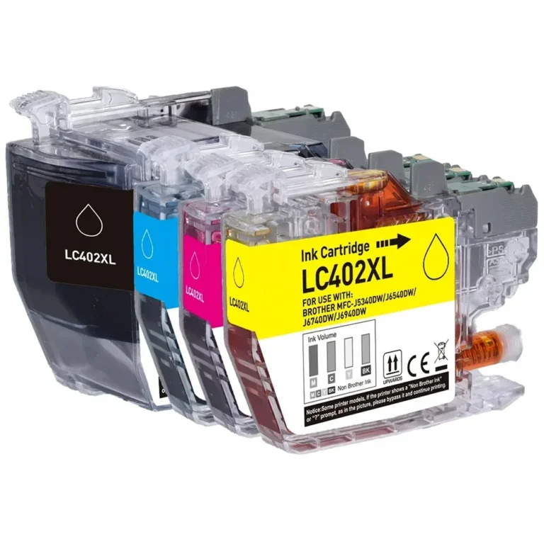 Compatible Brother LC402XL Ink Cartridge Set, 1 Black, 1 Cyan, 1 Magenta, 1 Yellow - 4 Pack (High-Yield) - Compatible replacement black 3,000 pgs , color 1,500 pgs ink cartridge for Brother printers