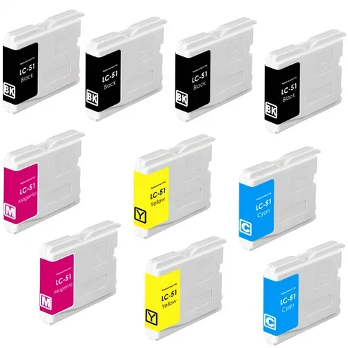 Compatible Brother LC51 Ink Cartridges - 4 Black, 2 Cyan, 2 Magenta, 2 Yellow (10-Pack) - Compatible replacement black 500 pgs , color 400 pgs ink cartridge for Brother printers
