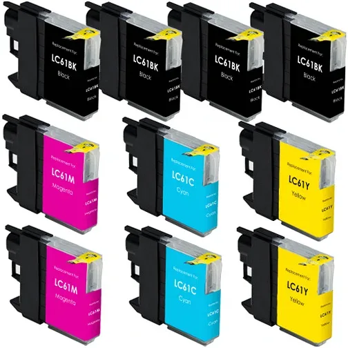 Compatible Brother LC61 Ink Cartridges - 4 Black, 2 Cyan, 2 Magenta, 2 Yellow (10-Pack) - Compatible replacement black 450 pgs , color 325 pgs ink cartridge for Brother printers