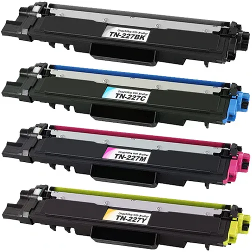 Compatible Brother TN227 Toner Cartridges - High-Yield - 1 Black, 1 Cyan, 1 Magenta, 1 Yellow - 4-Pack - Compatible replacement black 3,000 pgs , color 2,300 pgs toner cartridge for Brother printers