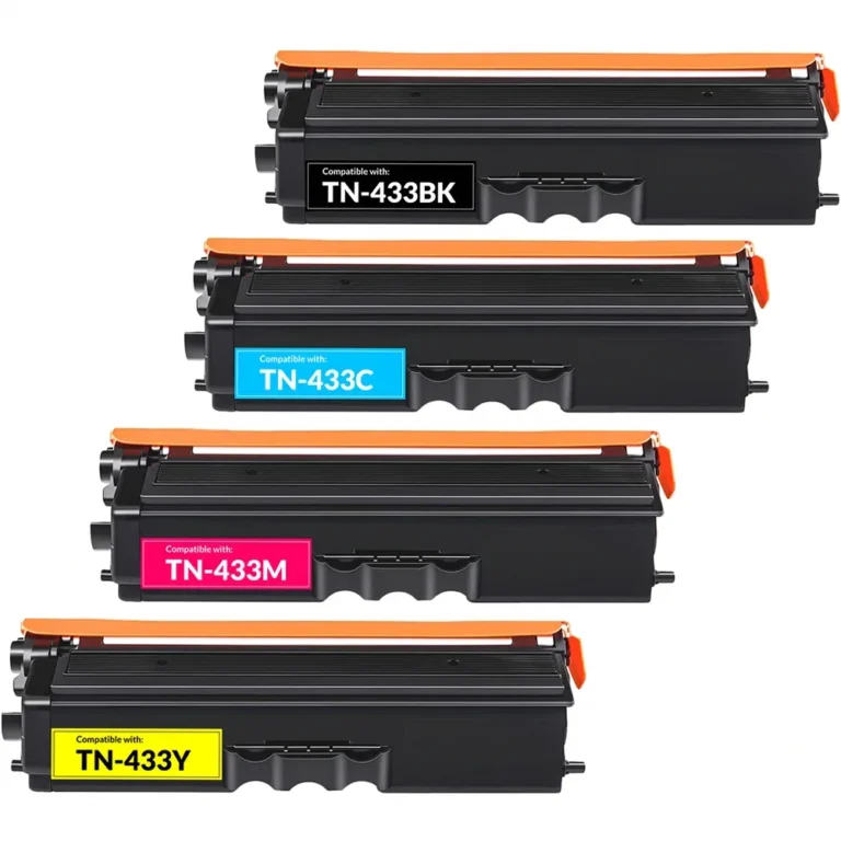 Compatible Brother TN433 Toner Cartridge Set, High Yield - (Replaces Brother TN431 & TN436 Toner Cartridges) 4-Pack - Compatible replacement black 4,500 pgs, color 4,000 pgs toner cartridge for Brother printers