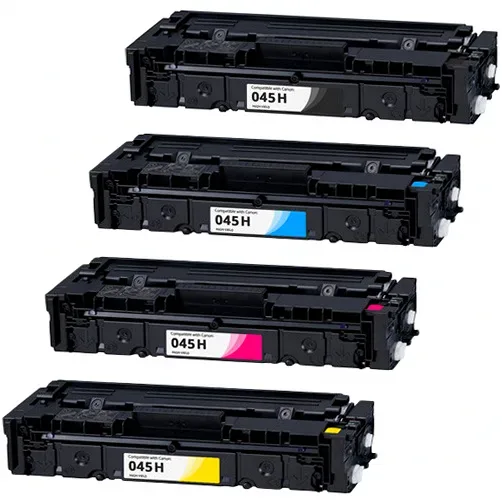 Compatible Canon 045H Toner Cartridge Set - High Yield (Black, Cyan, Magenta, Yellow) 4-Pack - Compatible replacement black 2,800 pgs , color 2,200 pgs toner cartridge for Canon printers