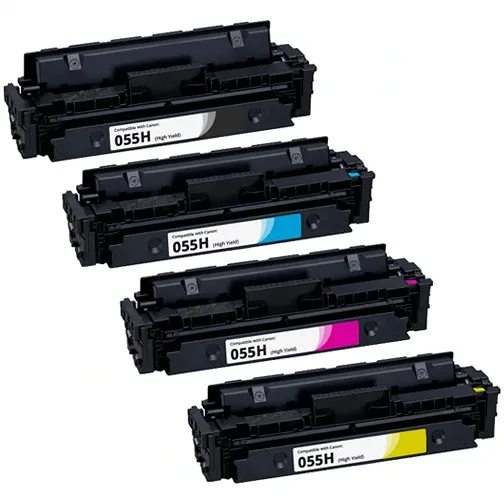 Compatible Canon 055H Toner Cartridge Set - High Yield (Black, Cyan, Magenta, Yellow) 4-Pack - Compatible replacement black 7,600 pgs , color 5,900 pgs toner cartridge for Canon printers