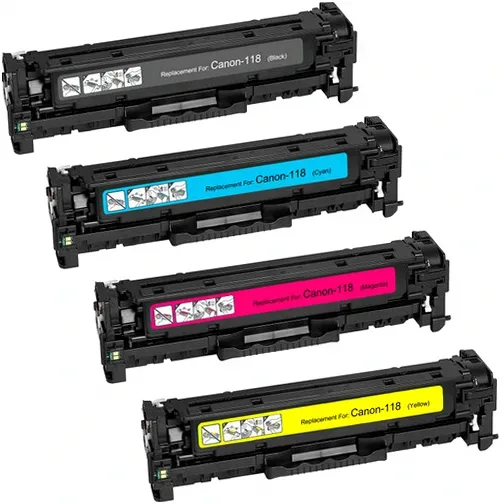 Compatible Canon 118 Toner Cartridges - 1 Black, 1 Cyan, 1 Magenta, 1 Yellow (4-Pack) - Compatible replacement black 3,400 pgs , color 2,900 pgs toner cartridge for Canon printers