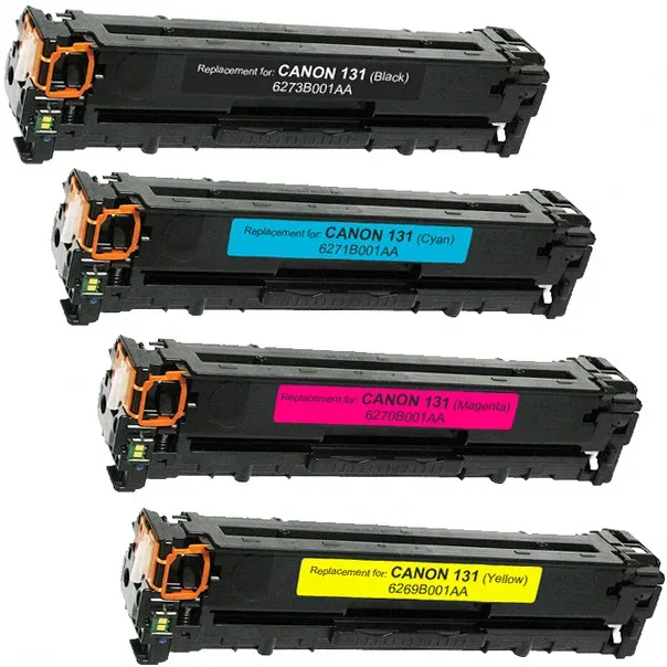 Compatible Canon 131 Toner Cartridge Set 1 Black, 1 Cyan, 1 Magenta, 1 Yellow - 4 Pack - Compatible replacement black 2,400 pgs , color 1,800 pgs toner cartridge for Canon printers