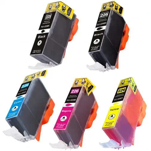 Compatible Canon 225 and 226 Ink Cartridges - 1 Black (PGI-225), 1 Black (CLI-226), 1 Cyan, 1 Magenta, 1 Yellow (5-Pack) - Compatible replacement black 340 & 510 pgs , color 510 pgs ink cartridge for Canon printers