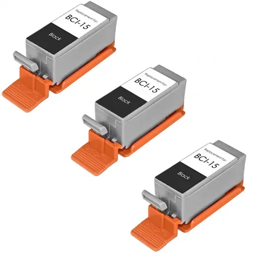 Compatible Canon BCI-15 Black Ink Cartridges (BCI-15) - 3-Pack - Compatible replacement black ink cartridge for Canon printers