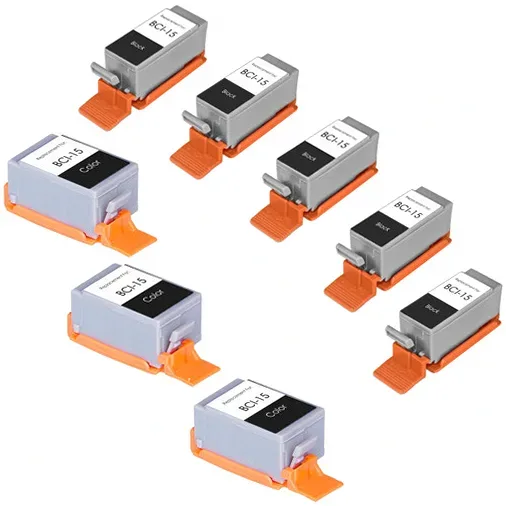 Compatible Canon BCI-15 Ink Cartridges - 5 Black, 3 Color (8-Pack) - Compatible replacement black 130 pgs , color 120 pgs ink cartridge for Canon printers