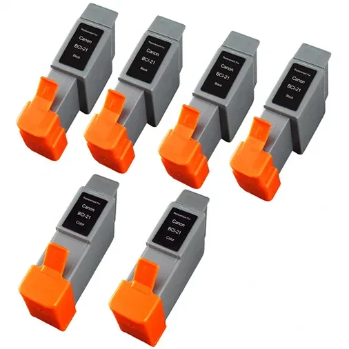 Compatible Canon BCI-21 Ink Cartridges - 4 Black, 2 Color (6-Pack) - Compatible replacement black 170 pgs , color 140 pgs ink cartridge for Canon printers