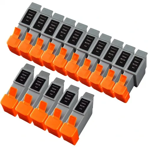 Compatible Canon BCI-24 Ink Cartridges - 10 Black, 5 Color (15-Pack) - Compatible replacement black 580 pgs , color 166 pgs ink cartridge for Canon printers