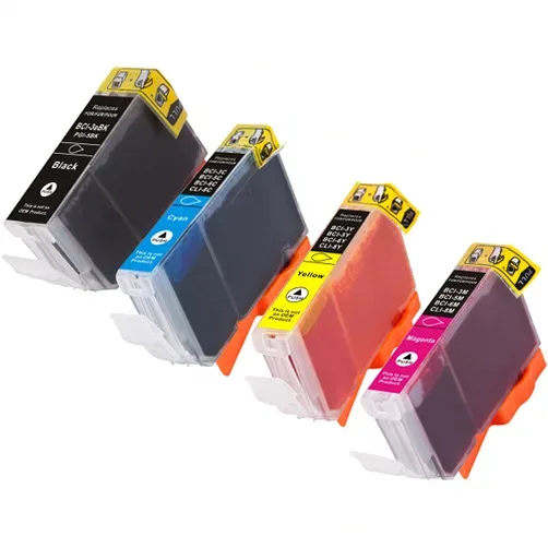 Compatible Canon BCI-3 and BCI-6 Ink Cartridges - 1 Black, 1 Cyan, 1 Magenta, 1 Yellow (4-Pack) - Compatible replacement black 750 pgs , color 420 pgs ink cartridge for Canon printers
