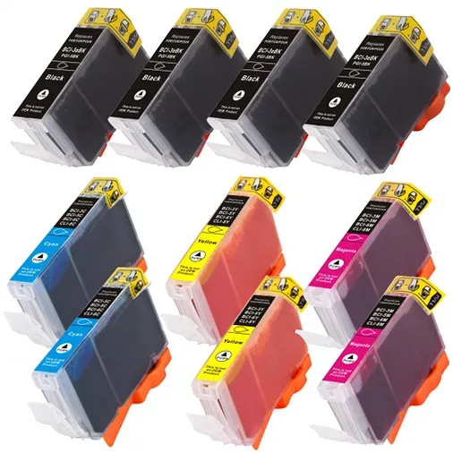 Compatible Canon BCI-3e and BCI-6 Ink Cartridges - 4 Black, 2 Cyan, 2 Magenta, 2 Yellow (10-Pack) - Compatible replacement black 750 pgs , color 420 pgs ink cartridge for Canon printers