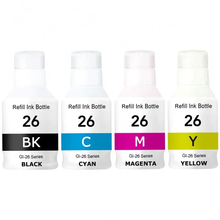 Compatible Canon GI-26 Ink Bottle - 4 Pack - Compatible replacement black 6,000 pgs , color 7,700 pgs ink bottle for Canon printers