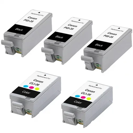 Compatible Canon PGI-35 and CLI-36 Ink Cartridges - 3 Black, 2 Color (5-Pack) - Compatible replacement black 200 pgs , color 349 pgs ink cartridge for Canon printers