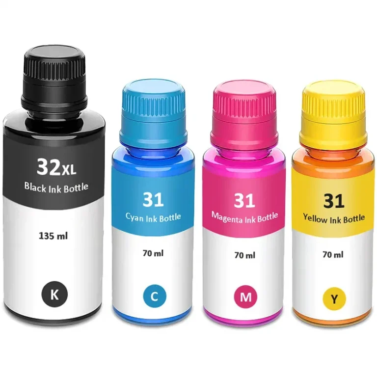Compatible HP 32XL and HP 31 Ink Bottles - 4 Pack - Compatible replacement black 6,000 pgs , color 8,000 pgs ink bottle for HP printers