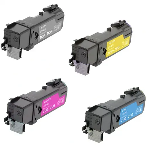 Dell 2130cn and 2135cn High-Yield Compatible Toner Combo 1 Black, 1 Cyan, 1 Magenta, 1 Yellow Toner - 4 Pack - Compatible replacement black 2,500 pgs , color 2,500 pgs ink cartridge for Dell printers