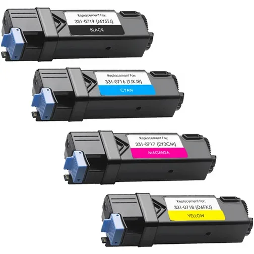 Dell 2150 and Dell 2155 Compatible Toner Combo 1 Black, 1 Cyan, 1 Magenta, 1 Yellow - 4 Pack - Compatible replacement black 3,000 pgs , color 2,500 pgs toner cartridge for Dell printers