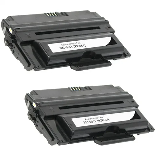 Dell 2355dn Compatible Black Toner (331-0611), R2W64 - 2 Pack - Compatible replacement black toner cartridge for Dell printers