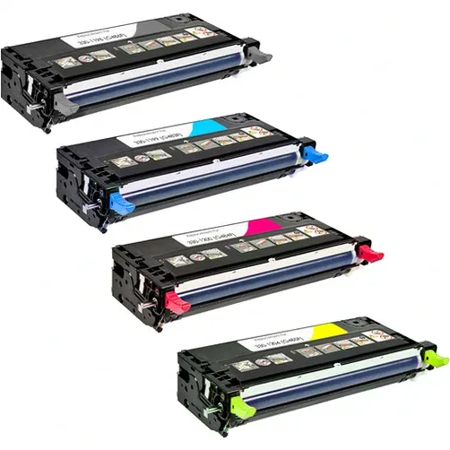 Dell 3130cn High-Yield Compatible Toner Combo 1 Black, 1 Cyan, 1 Magenta, 1 Yellow - 4 Pack - Compatible replacement black 9,000 pgs , color 9,000 pgs toner cartridge for Dell printers