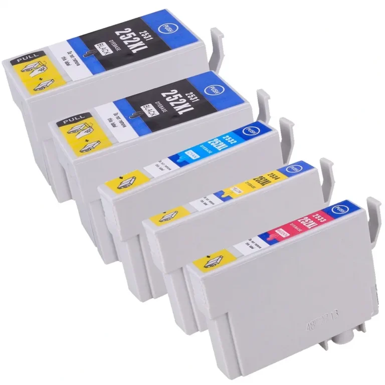 Epson 252XL Ink Cartridges - 2 Black, 1 Cyan, 1 Magenta, 1 Yellow - High-Yield - Remanufactured (5-Pack) - Compatible replacement black 1,100 pgs , color 1,100 pgs ink cartridge for Epson printers
