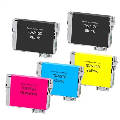 Epson 69 Ink Cartridges - 2 Black, 1 Cyan, 1 Magenta, 1 Yellow - Remanufactured (5-Pack) - Compatible replacement black 245 pgs , color 350 pgs ink cartridge for Epson printers