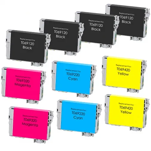 Epson 69 Ink Cartridges - 4 Black, 2 Cyan, 2 Magenta, 2 Yellow - Remanufactured (10-Pack) - Compatible replacement black 245 pgs , color 350 pgs ink cartridge for Epson printers