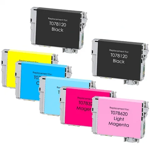 Epson 78 Ink Cartridges - 2 Black, 1 Cyan, 1 Magenta, 1 Yellow, 1 Light Cyan, 1 Light Magenta - Remanufactured (7-Pack) - Compatible replacement black 300 pgs , color 515 pgs ink cartridge for Epson printers