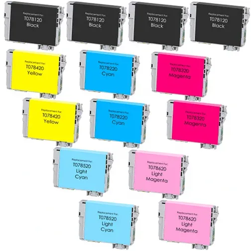 Epson 78 Ink Cartridges - 4 Black, 2 Cyan, 2 Magenta, 2 Yellow, 2 Light Cyan, 2 Light Magenta - Remanufactured (14-Pack) - Compatible replacement black 300 pgs , color 515 pgs ink cartridge for Epson printers