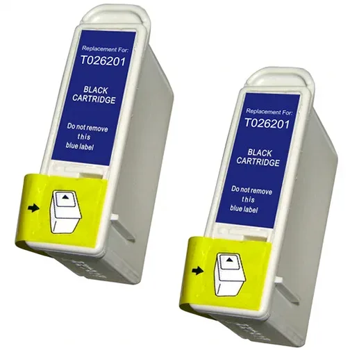 Epson T026201 Black Remanufactured Ink Cartridge - 2 Pack - Compatible replacement black ink cartridge for Epson printers
