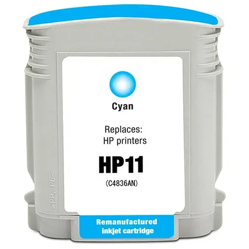 HP 11 Cyan Remanufactured Ink Cartridge (C4836AN) - Compatible replacement cyan ink cartridge for HP printers