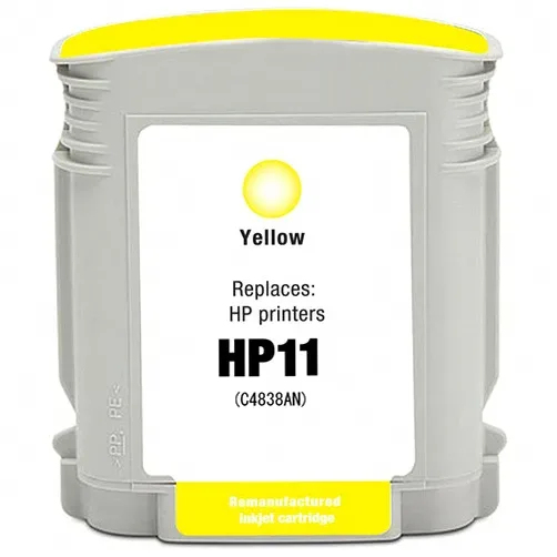 HP 11 Yellow Remanufactured Ink Cartridge (C4838AN) - Compatible replacement yellow ink cartridge for HP printers