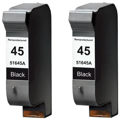 HP 45 (51645A) Black Remanufactured Ink Cartridge - 2 Pack - Compatible replacement black ink cartridge for HP printers