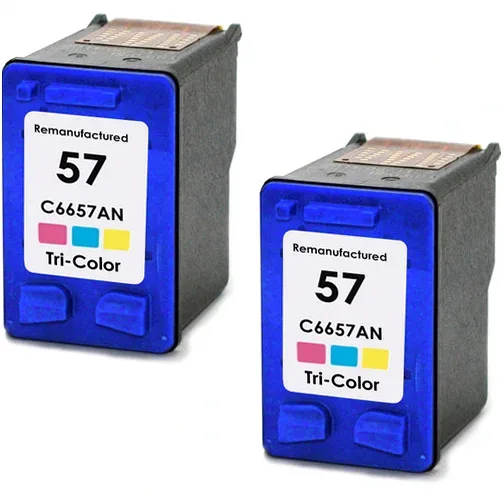 HP 57 Tri-Color Remanufactured Ink Cartridge (C6657AN) - 2 Pack - Compatible replacement color ink cartridge for HP printers