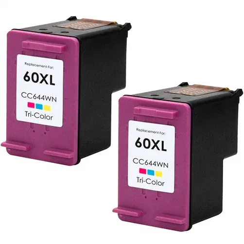 HP 60XL Color Ink Cartridge - High-Yield Remanufactured (CC644WN) - 2 Pack - Compatible replacement color ink cartridge for HP printers