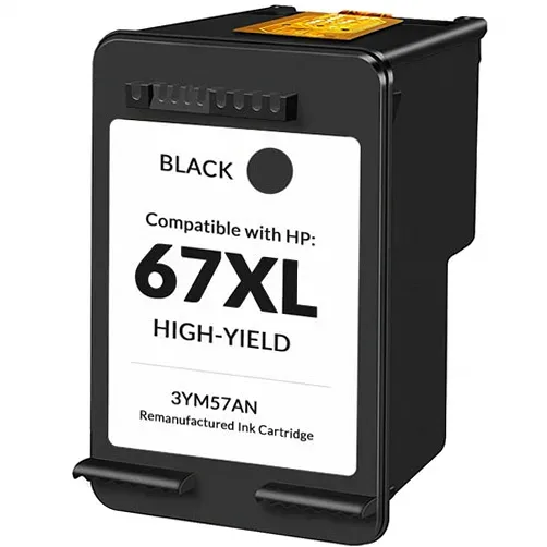 HP 67XL Black Ink Cartridge - High-Yield - Remanufactured (3YM57AN) - Compatible replacement black ink cartridge for HP printers