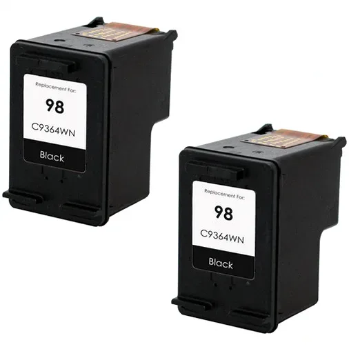 HP 98 Black Ink Cartridge - Remanufactured (C9364WN) - 2 Pack - Compatible replacement black ink cartridge for HP printers