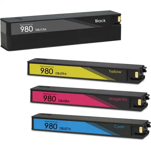 HP 980 Remanufactured Ink Cartridge Set 1 Black, 1 Cyan, 1 Magenta, 1 Yellow - 4 Pack - Compatible replacement black 10,000 pgs , color 6,600 pgs ink cartridge for HP printers