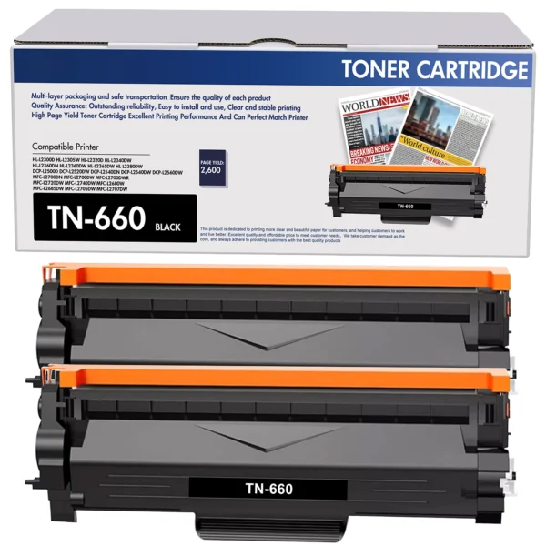 Brother TN660 TN630 Black Toner Cartridge With Chip 2-Pack 1